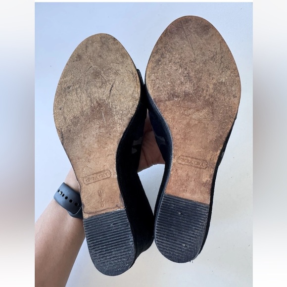 Vintage 90s Y2K COACH Chrissie Velour Wedge Platform Heels Sandals Monogram 9 - Picture 8 of 10